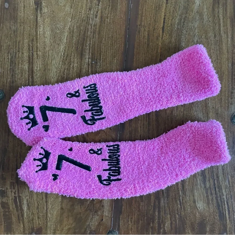 Pink 7 & Fabulous Fuzzy Birthday Socks New WOT